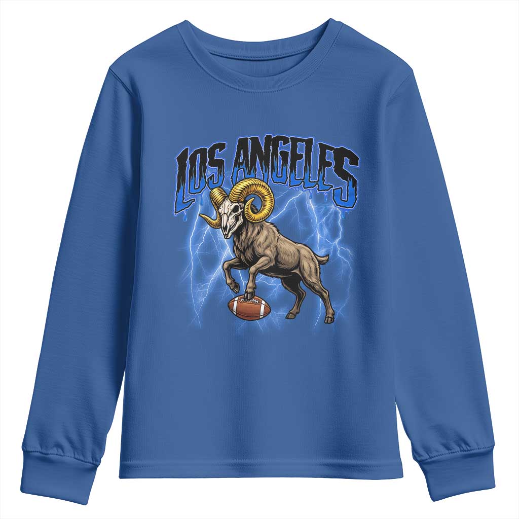Gothic Lightning Ram Skull Youth Sweatshirt Game Day Sports Fan Gift TS12 Royal Blue Print Your Wear