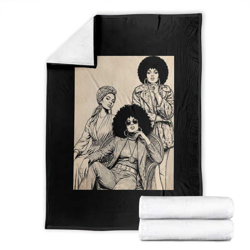 Vintage 70s Afro Queen Black Girl Pride Fashion Throw Blanket TS12 Black Print Your Wear