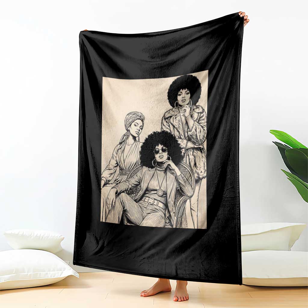 Vintage 70s Afro Queen Black Girl Pride Fashion Throw Blanket