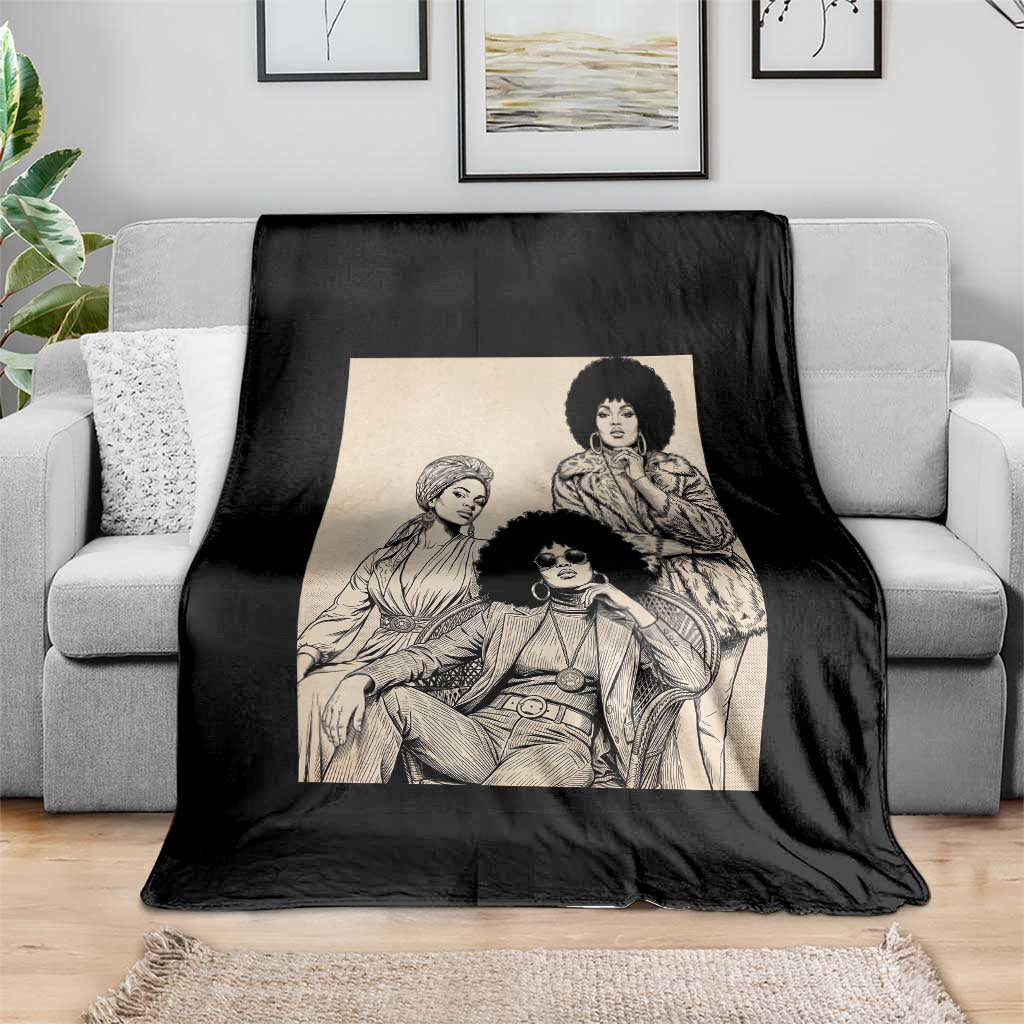 Vintage 70s Afro Queen Black Girl Pride Fashion Throw Blanket