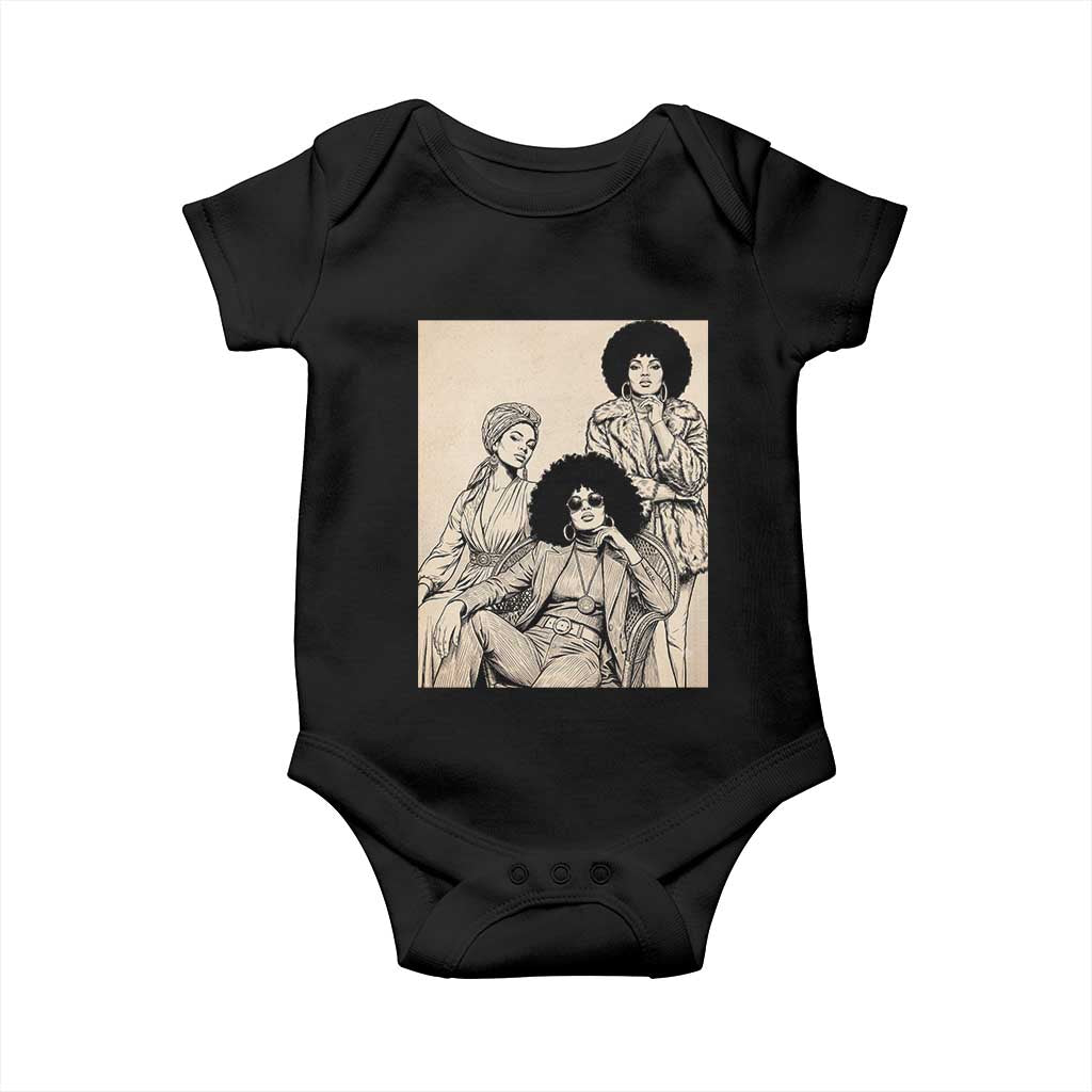 Vintage 70s Afro Queen Black Girl Pride Fashion Baby Onesie TS12 Black Print Your Wear