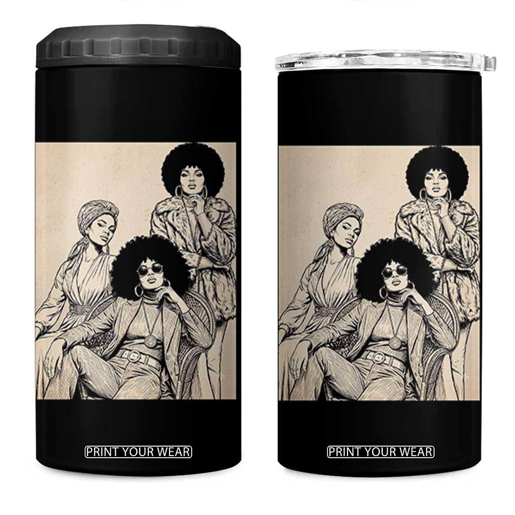 Vintage 70s Afro Queen Black Girl Pride Fashion 4 in 1 Can Cooler Tumbler TS12 One Size: 16 oz Black Print Your Wear