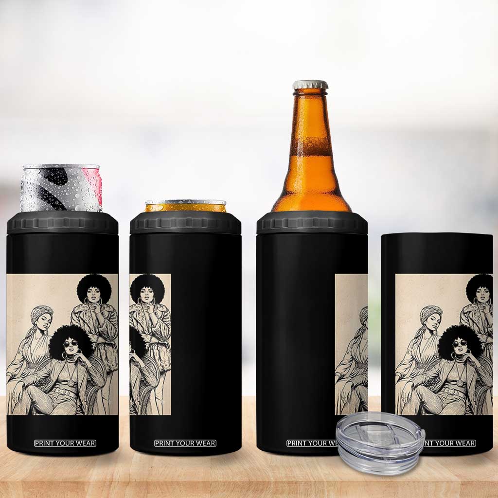 Vintage 70s Afro Queen Black Girl Pride Fashion 4 in 1 Can Cooler Tumbler