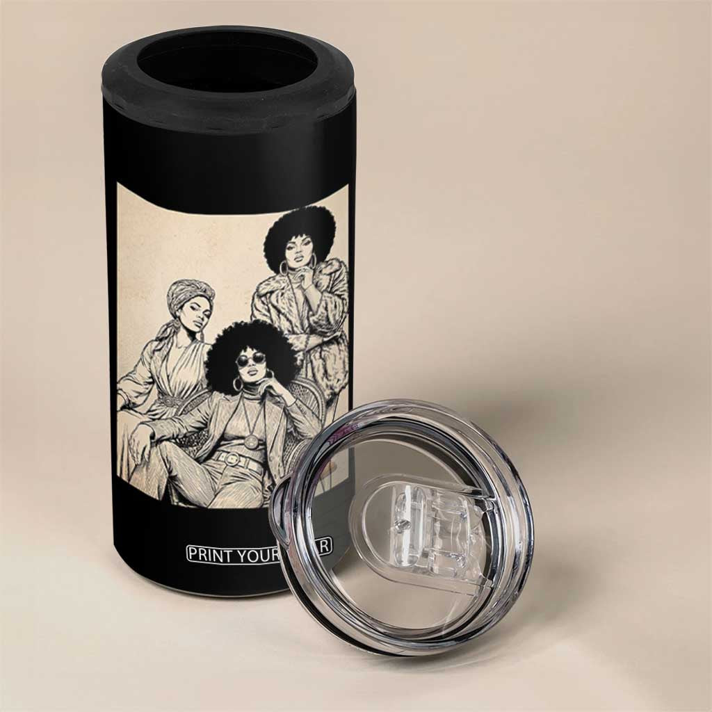 Vintage 70s Afro Queen Black Girl Pride Fashion 4 in 1 Can Cooler Tumbler