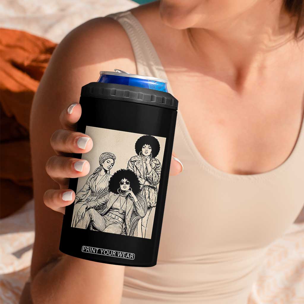 Vintage 70s Afro Queen Black Girl Pride Fashion 4 in 1 Can Cooler Tumbler