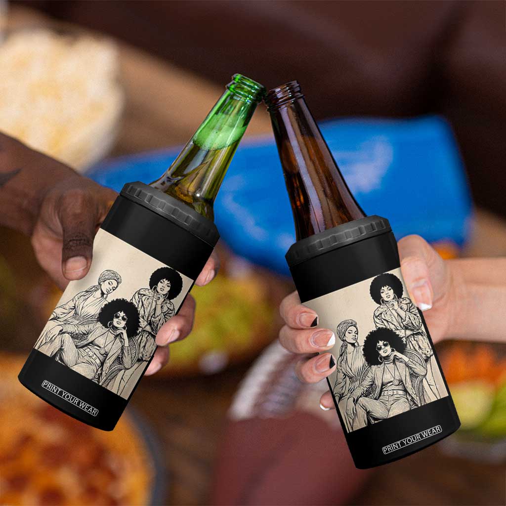 Vintage 70s Afro Queen Black Girl Pride Fashion 4 in 1 Can Cooler Tumbler