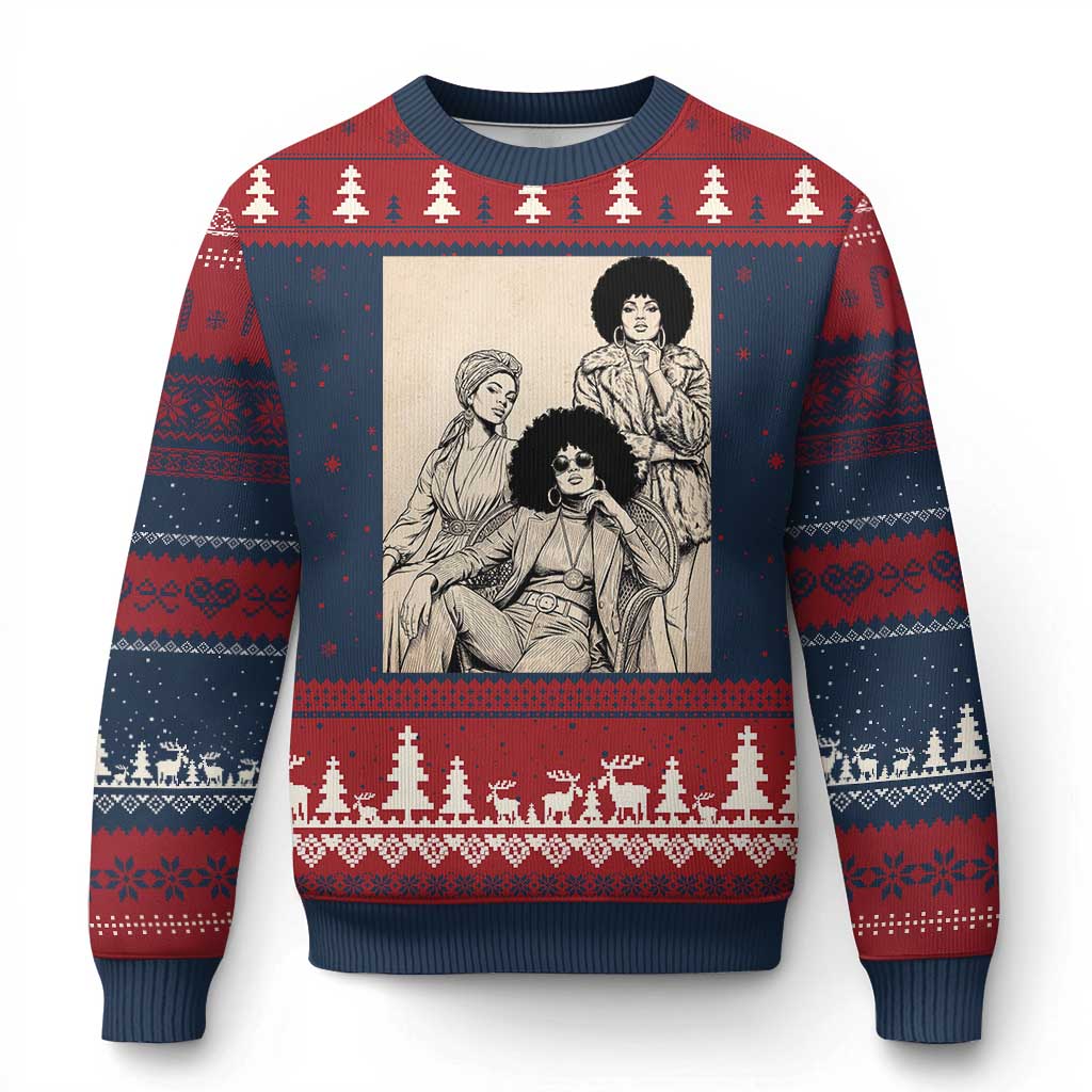 Vintage 70s Afro Queen Black Girl Pride Fashion Ugly Christmas Sweater TS12 Navy Red Print Your Wear