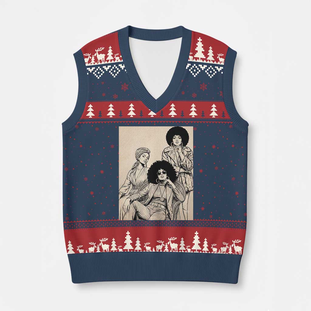 Vintage 70s Afro Queen Black Girl Pride Fashion V-Neck Knit Sweater Vest TS12 Navy Red Print Your Wear