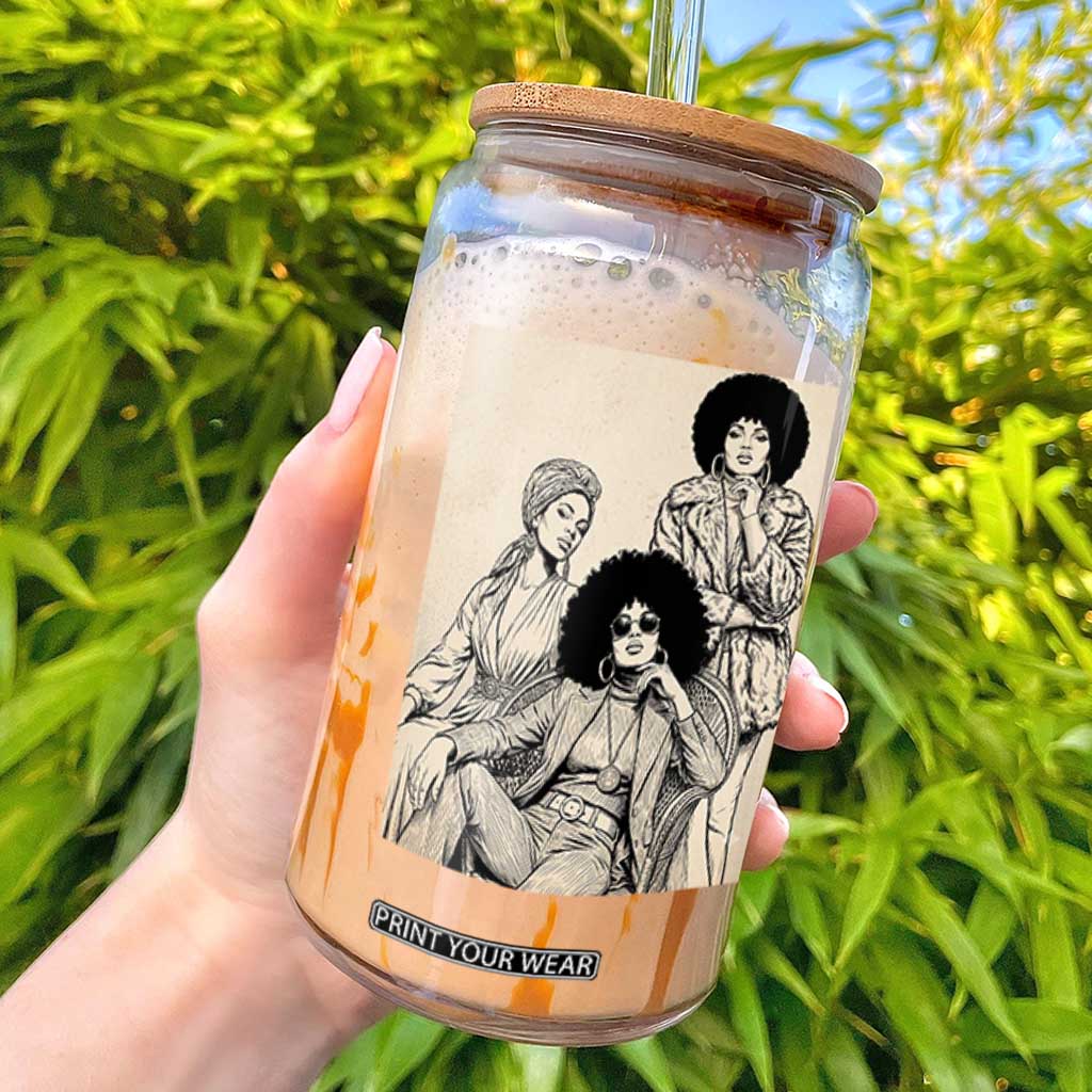 Vintage 70s Afro Queen Black Girl Pride Fashion Glass Can TS12 Black Print Your Wear