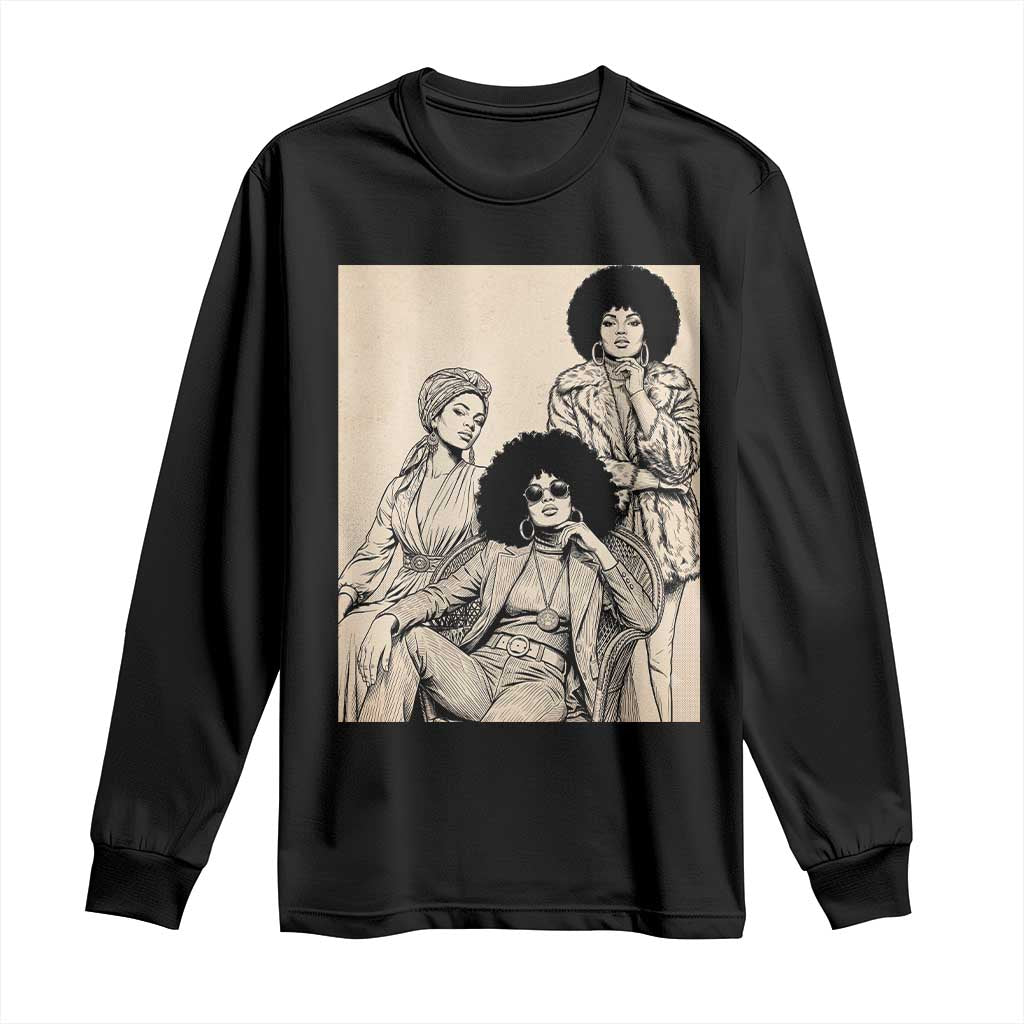 Vintage 70s Afro Queen Black Girl Pride Fashion Long Sleeve Shirt TS12 Black Print Your Wear