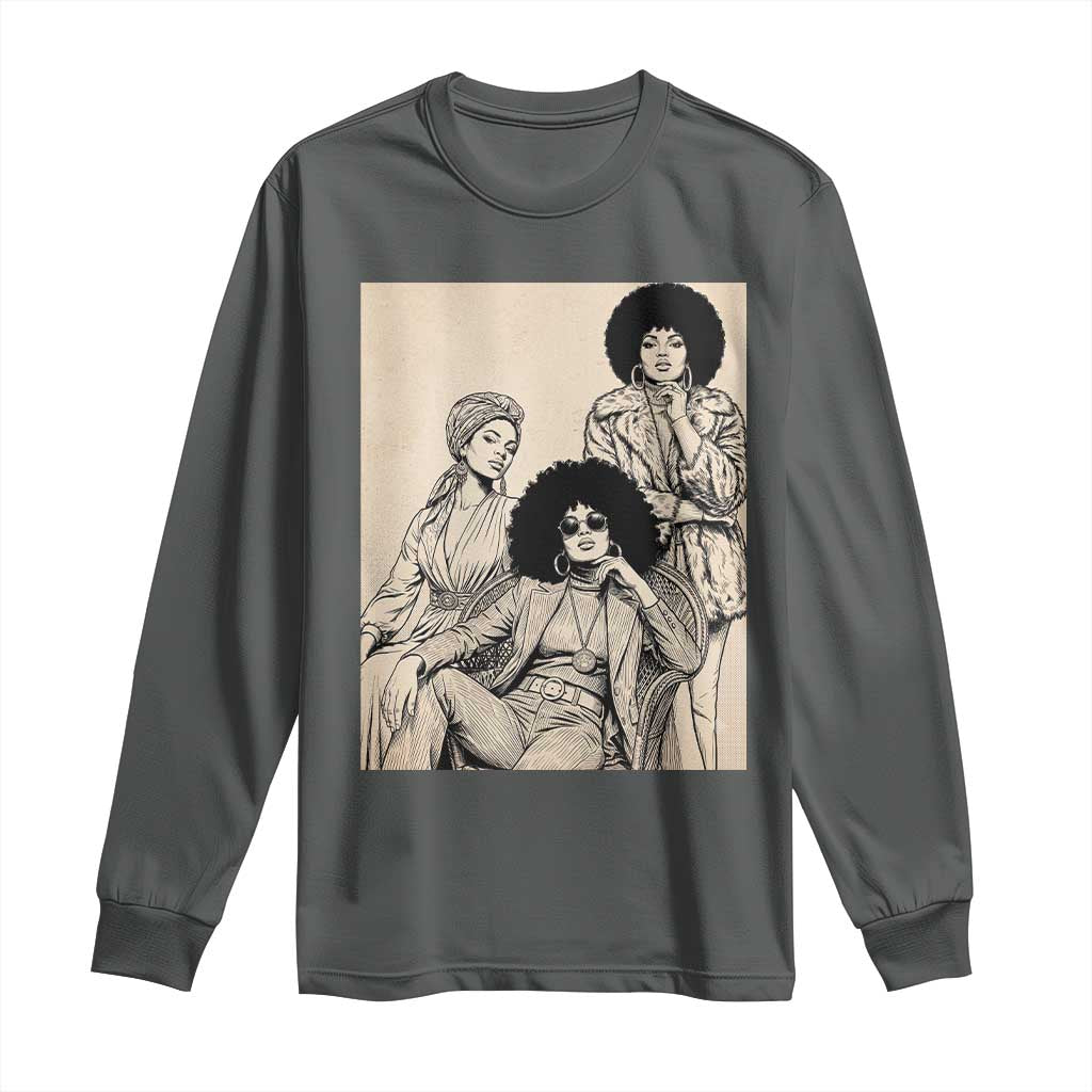 Vintage 70s Afro Queen Black Girl Pride Fashion Long Sleeve Shirt