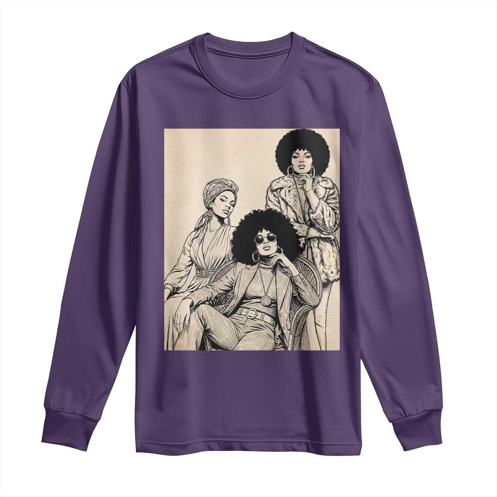 Vintage 70s Afro Queen Black Girl Pride Fashion Long Sleeve Shirt
