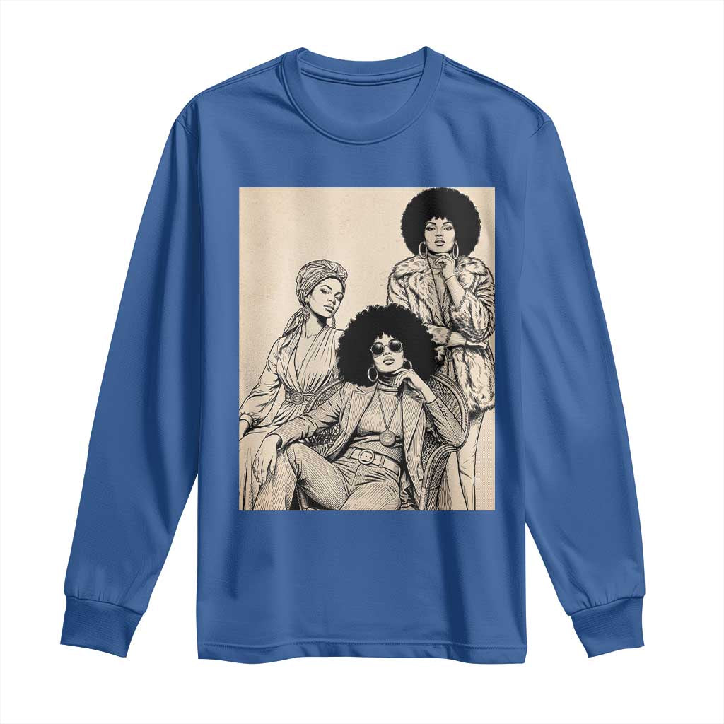Vintage 70s Afro Queen Black Girl Pride Fashion Long Sleeve Shirt