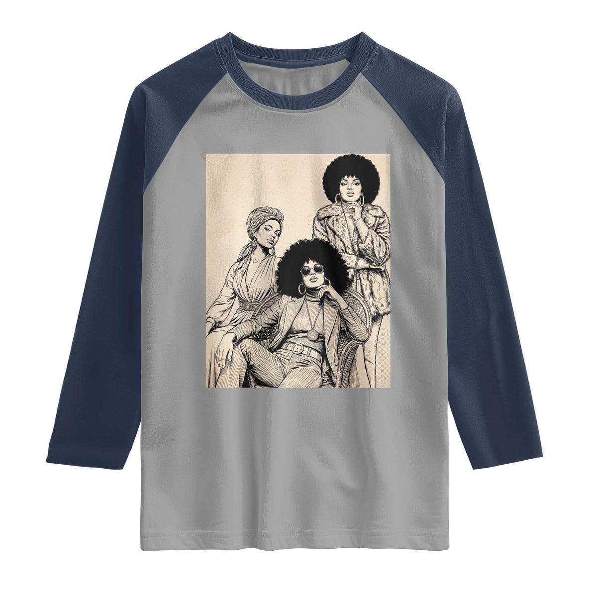 Vintage 70s Afro Queen Black Girl Pride Fashion Raglan Shirt