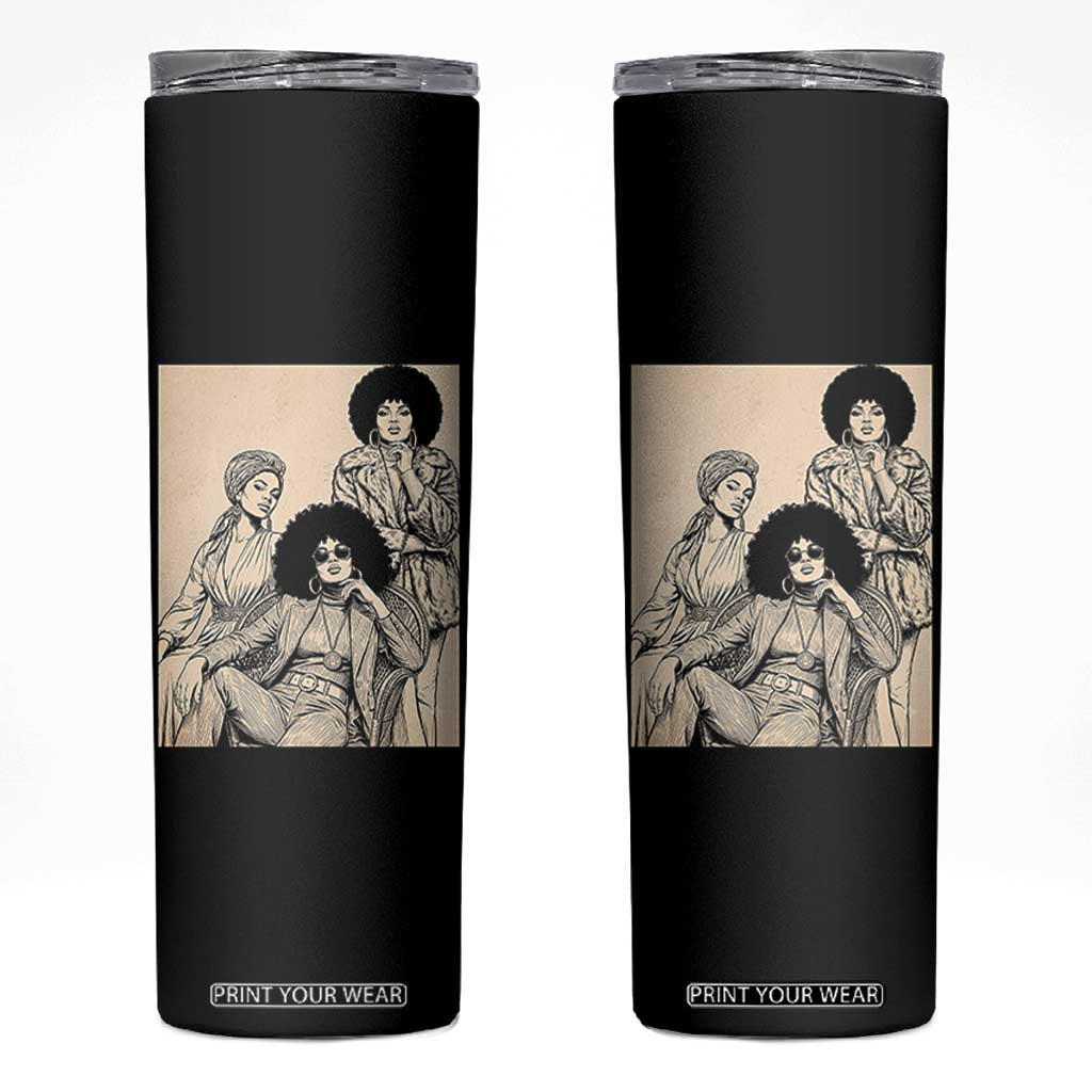 Vintage 70s Afro Queen Black Girl Pride Fashion Skinny Tumbler TS12 Black Print Your Wear