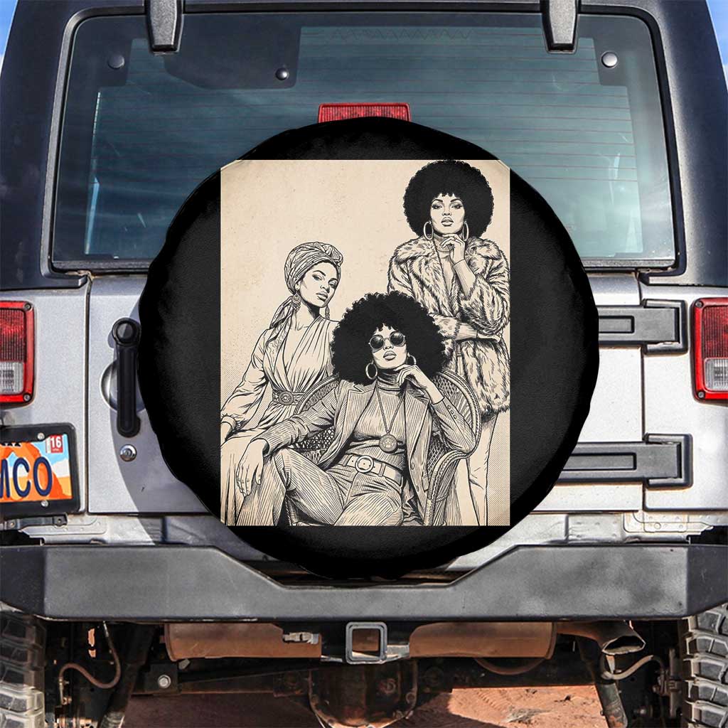 Vintage 70s Afro Queen Black Girl Pride Fashion Spare Tire Cover TS12 No hole Black Print Your Wear
