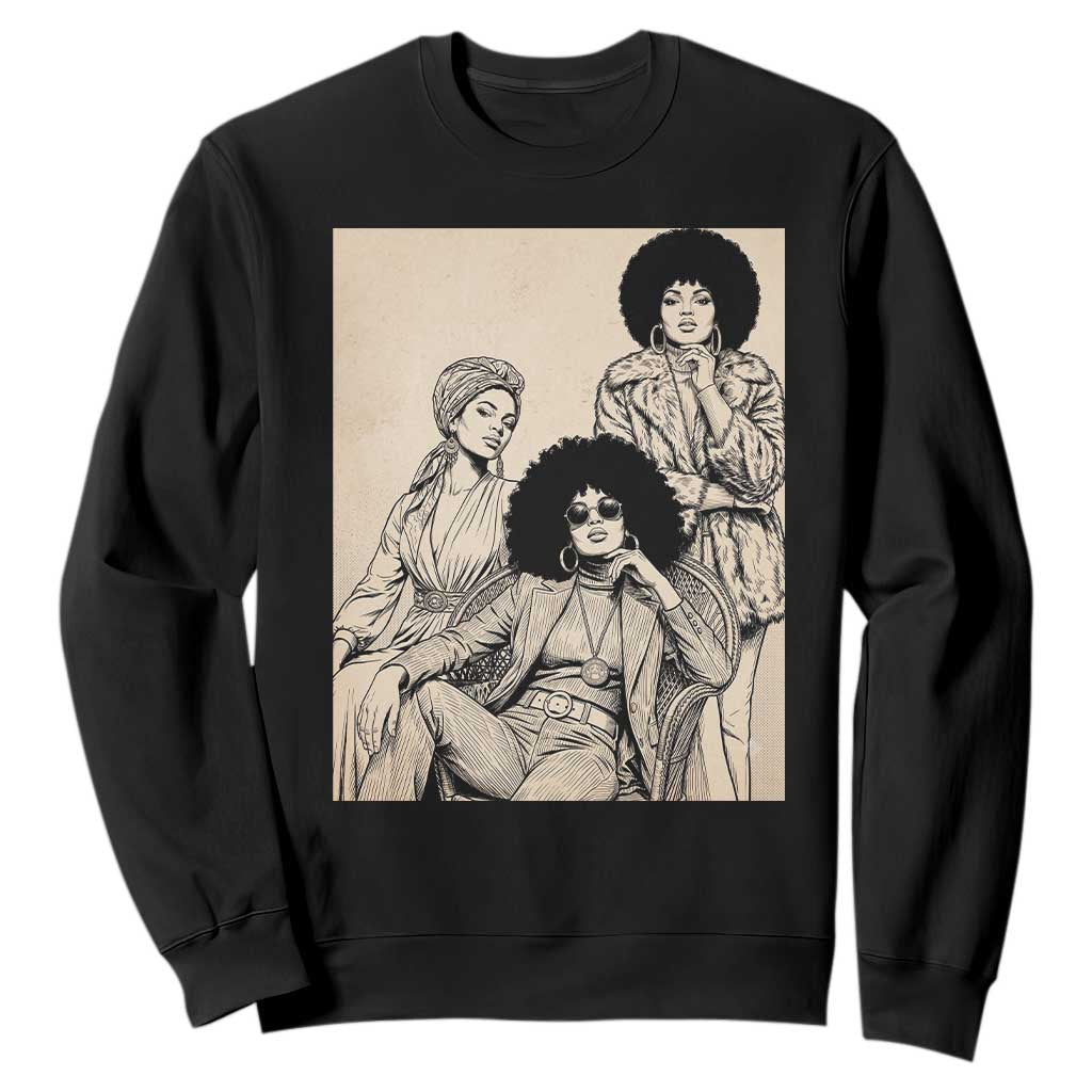 Vintage 70s Afro Queen Black Girl Pride Fashion Sweatshirt TS12 Black Print Your Wear