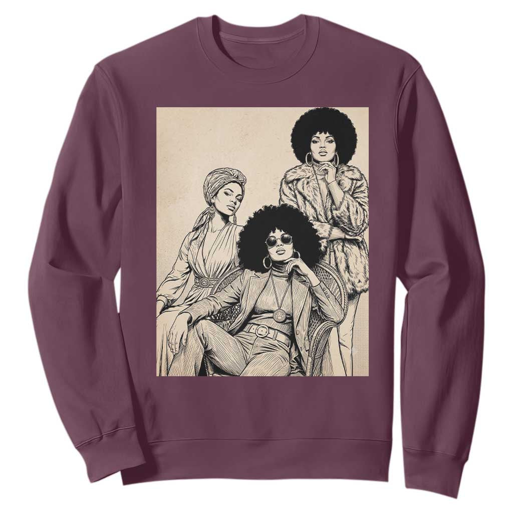 Vintage 70s Afro Queen Black Girl Pride Fashion Sweatshirt