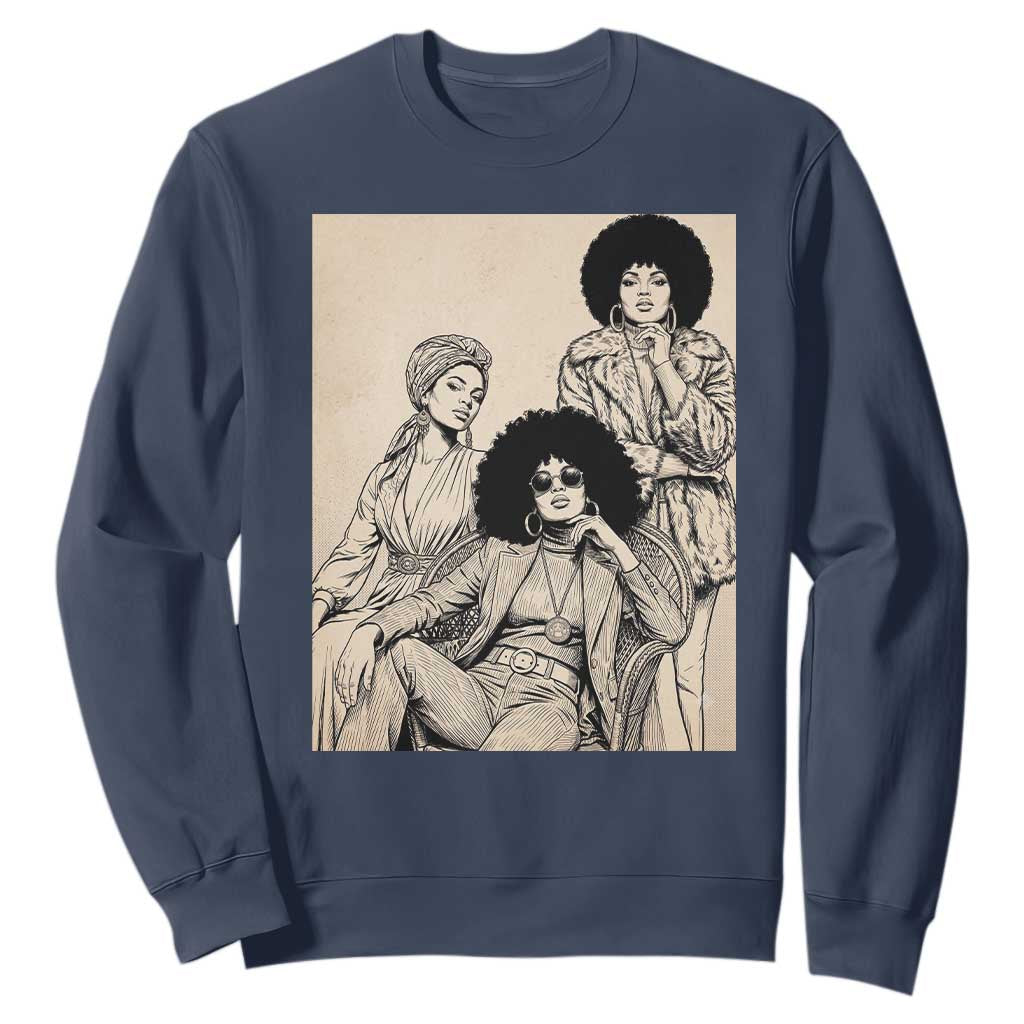 Vintage 70s Afro Queen Black Girl Pride Fashion Sweatshirt