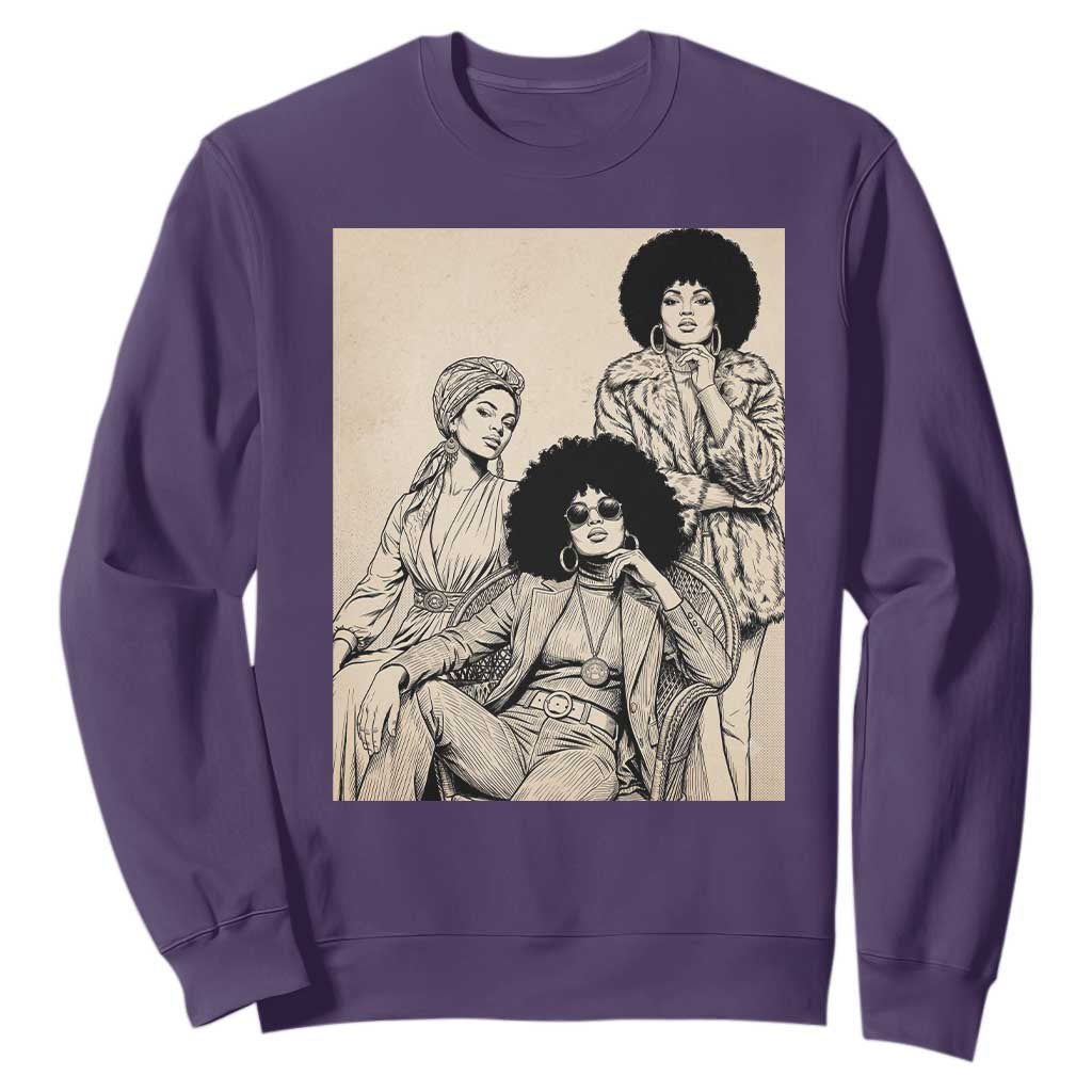 Vintage 70s Afro Queen Black Girl Pride Fashion Sweatshirt