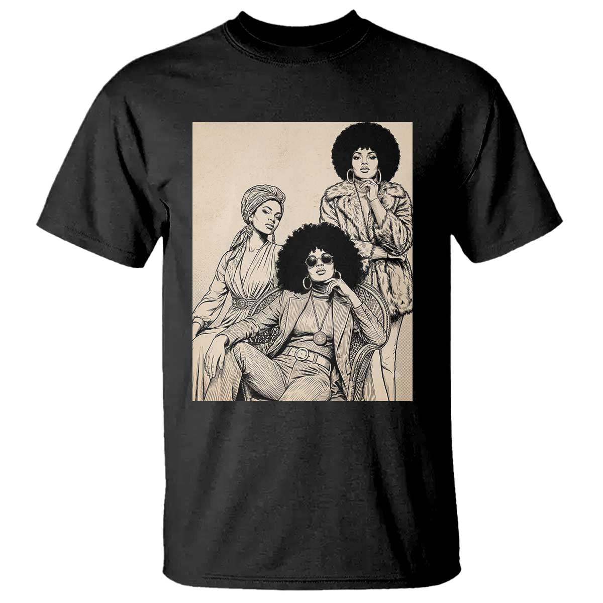 Vintage 70s Afro Queen Black Girl Pride Fashion T Shirt TS12 Black Print Your Wear