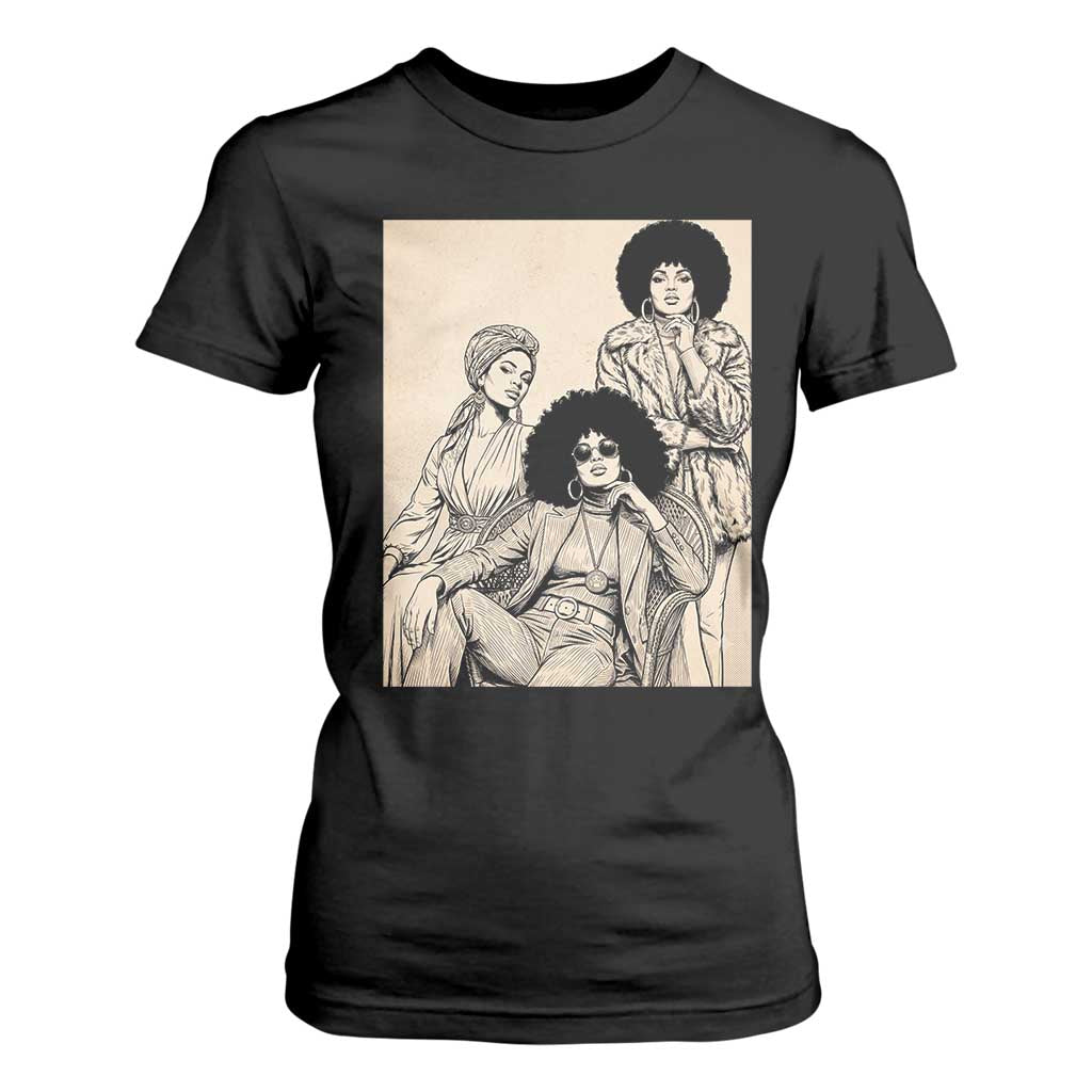 Vintage 70s Afro Queen Black Girl Pride Fashion T Shirt For Women TS12 Black Print Your Wear