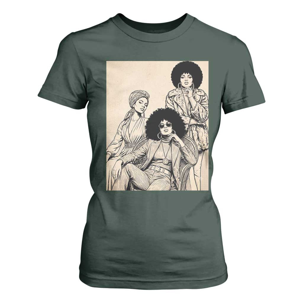 Vintage 70s Afro Queen Black Girl Pride Fashion T Shirt For Women