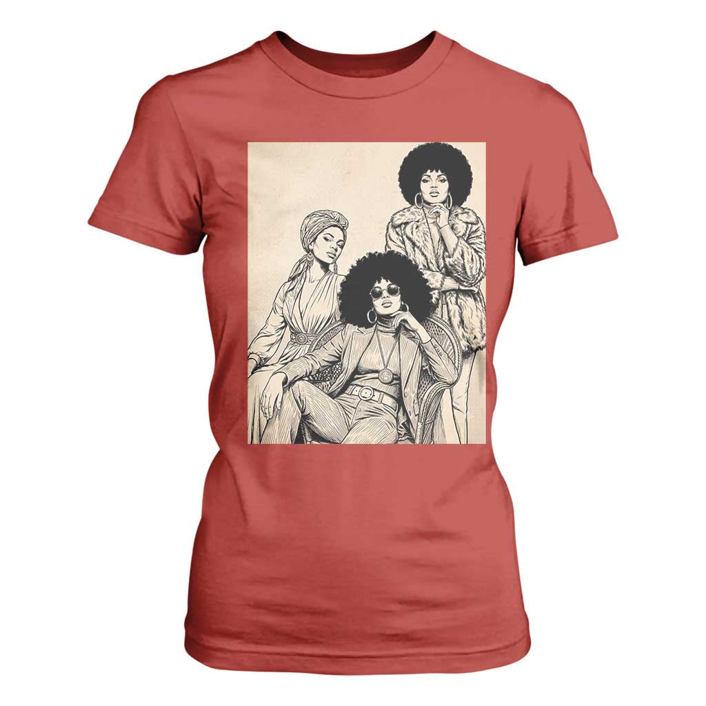 Vintage 70s Afro Queen Black Girl Pride Fashion T Shirt For Women