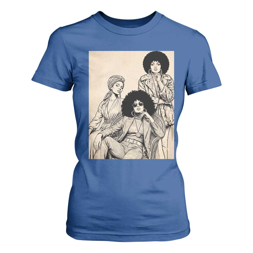 Vintage 70s Afro Queen Black Girl Pride Fashion T Shirt For Women