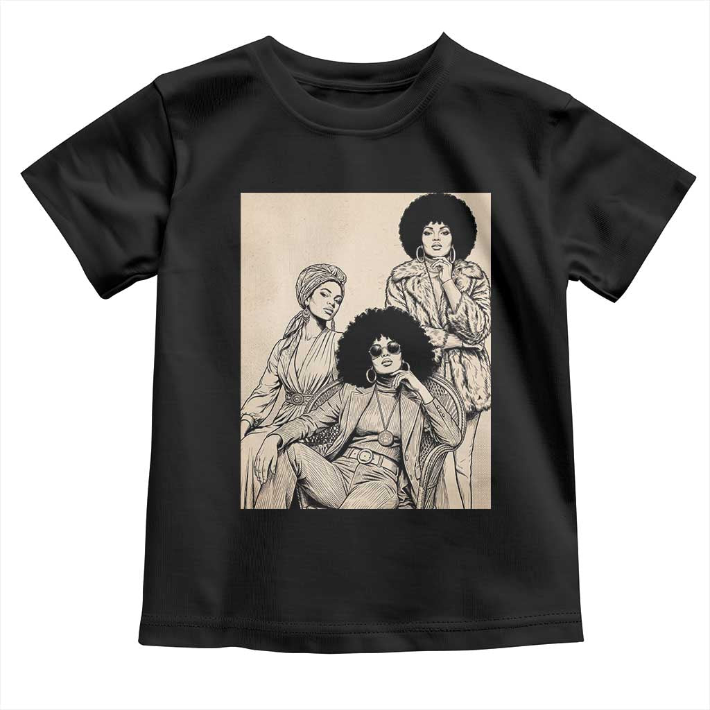 Vintage 70s Afro Queen Black Girl Pride Fashion Toddler T Shirt TS12 Black Print Your Wear