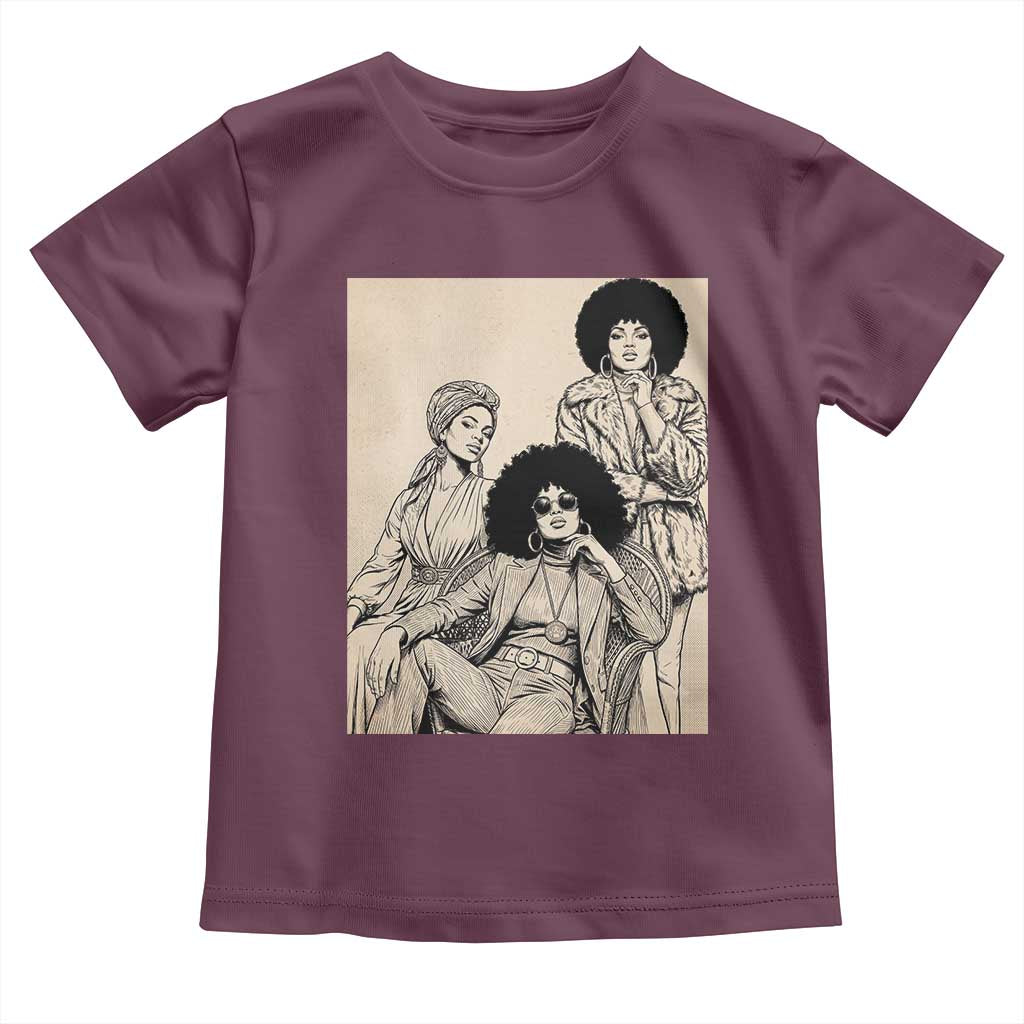 Vintage 70s Afro Queen Black Girl Pride Fashion Toddler T Shirt