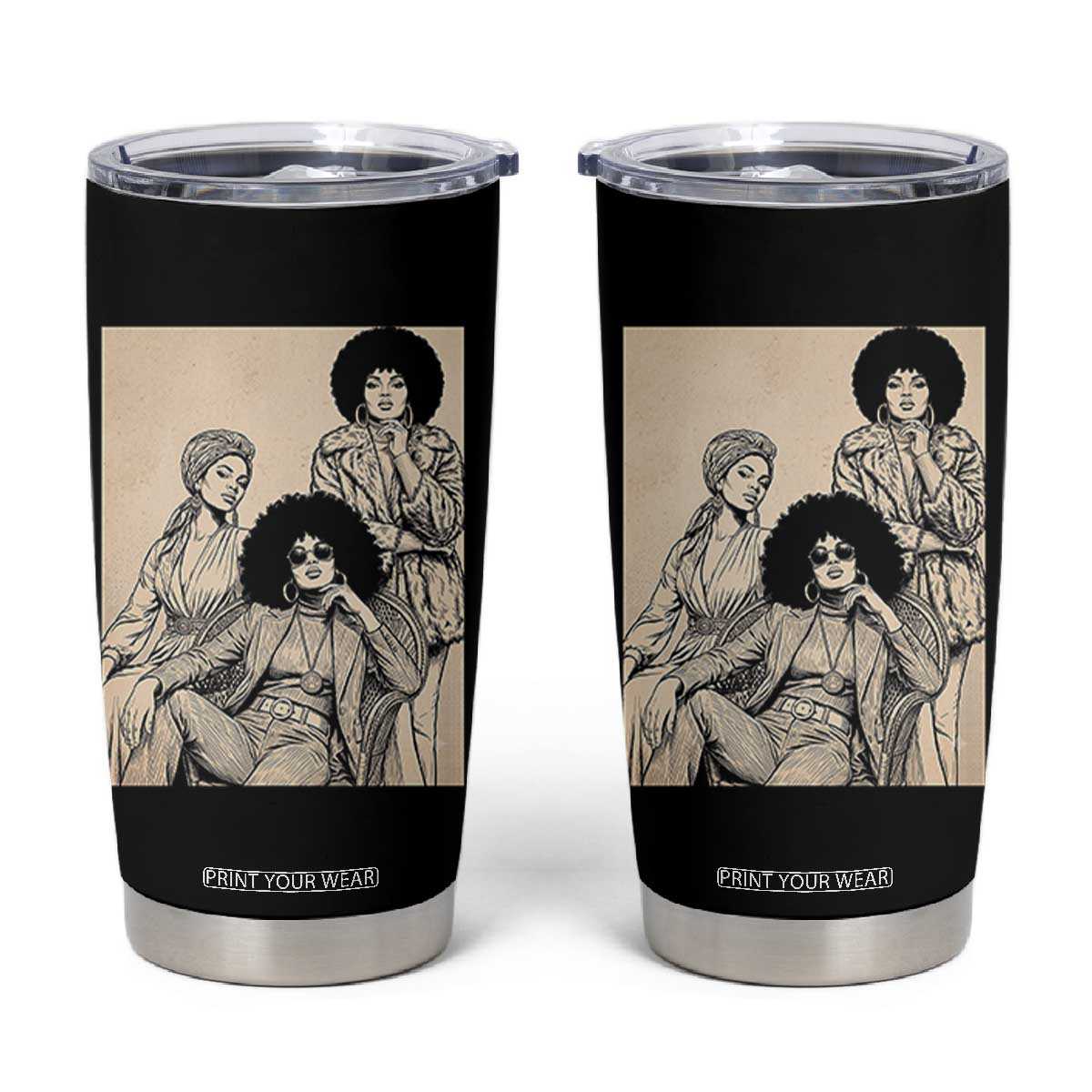 Vintage 70s Afro Queen Black Girl Pride Fashion Tumbler Cup TS12 Black Print Your Wear