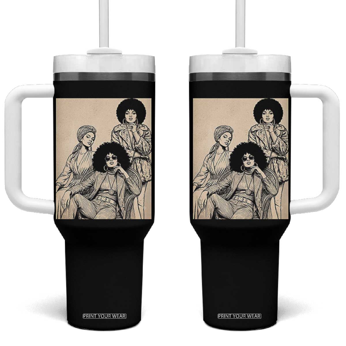 Vintage 70s Afro Queen Black Girl Pride Fashion Tumbler With Handle TS12 One Size: 40 oz Black Print Your Wear