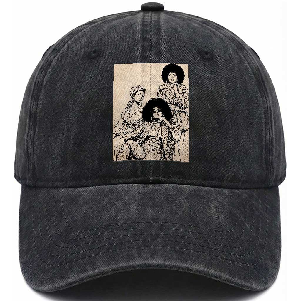 Vintage 70s Afro Queen Black Girl Pride Fashion Washed Cotton Baseball Cap TS12 Print Your Wear