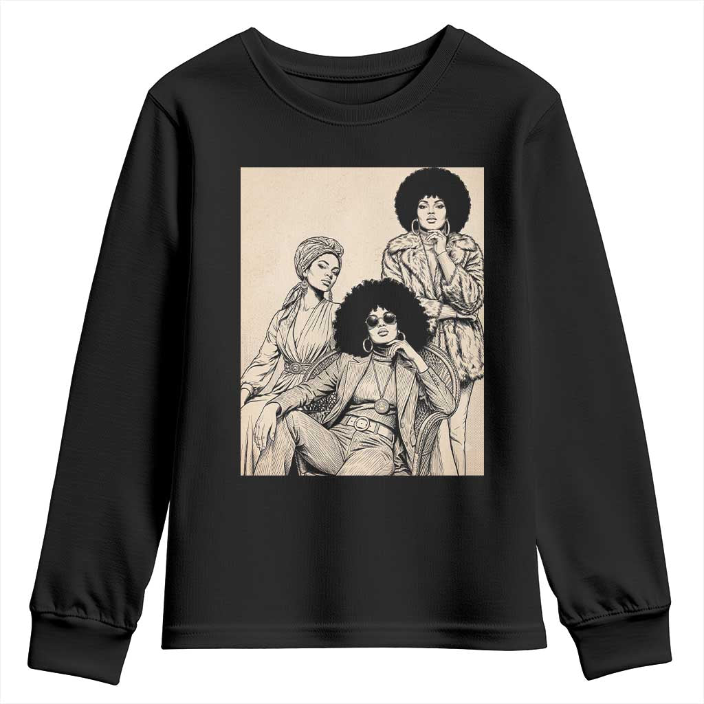 Vintage 70s Afro Queen Black Girl Pride Fashion Youth Sweatshirt TS12 Black Print Your Wear
