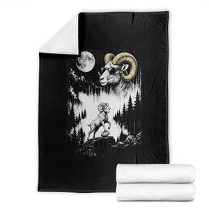 Cool Ram Wearing Sunglasses Moon Nature Vintage Graphic Throw Blanket
