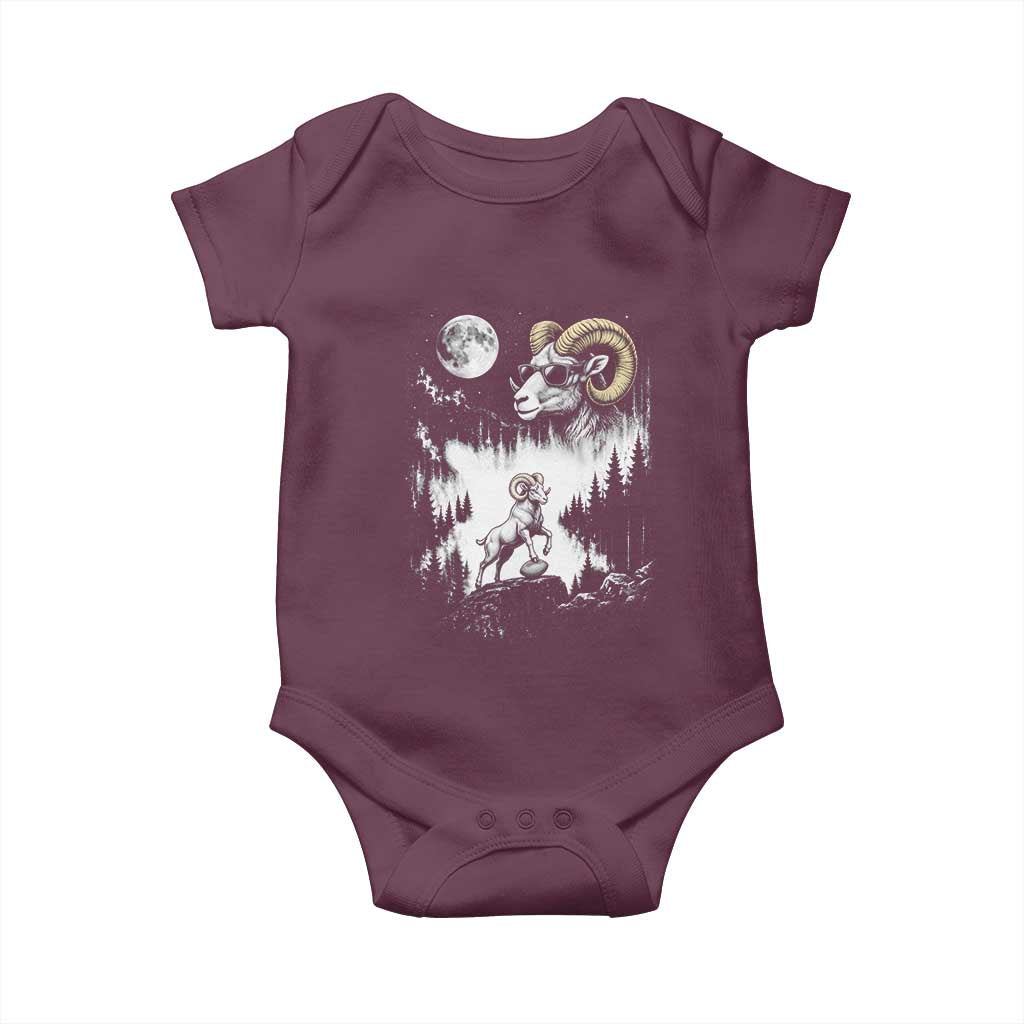 Cool Ram Wearing Sunglasses Moon Nature Vintage Graphic Baby Onesie