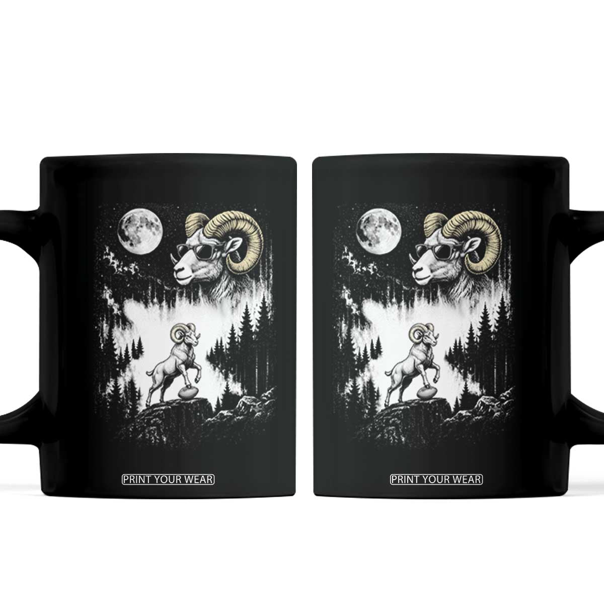Cool Ram Wearing Sunglasses Moon Nature Vintage Graphic Coffee Mug TS12 Black Print Your Wear