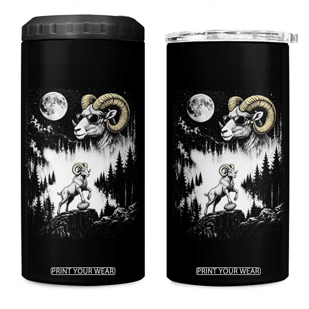 Cool Ram Wearing Sunglasses Moon Nature Vintage Graphic 4 in 1 Can Cooler Tumbler TS12 One Size: 16 oz Black Print Your Wear
