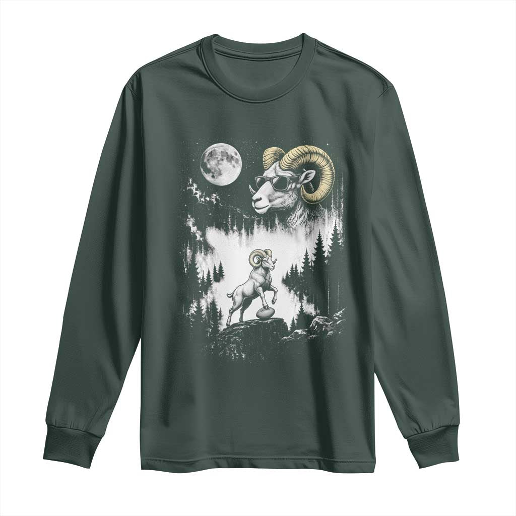 Cool Ram Wearing Sunglasses Moon Nature Vintage Graphic Long Sleeve Shirt