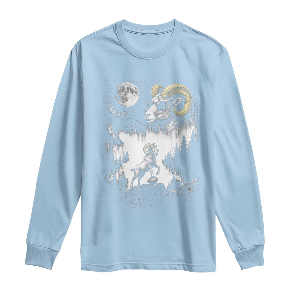 Cool Ram Wearing Sunglasses Moon Nature Vintage Graphic Long Sleeve Shirt