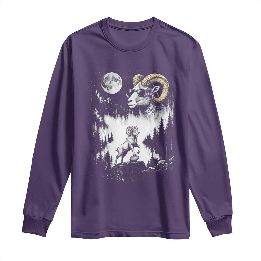 Cool Ram Wearing Sunglasses Moon Nature Vintage Graphic Long Sleeve Shirt