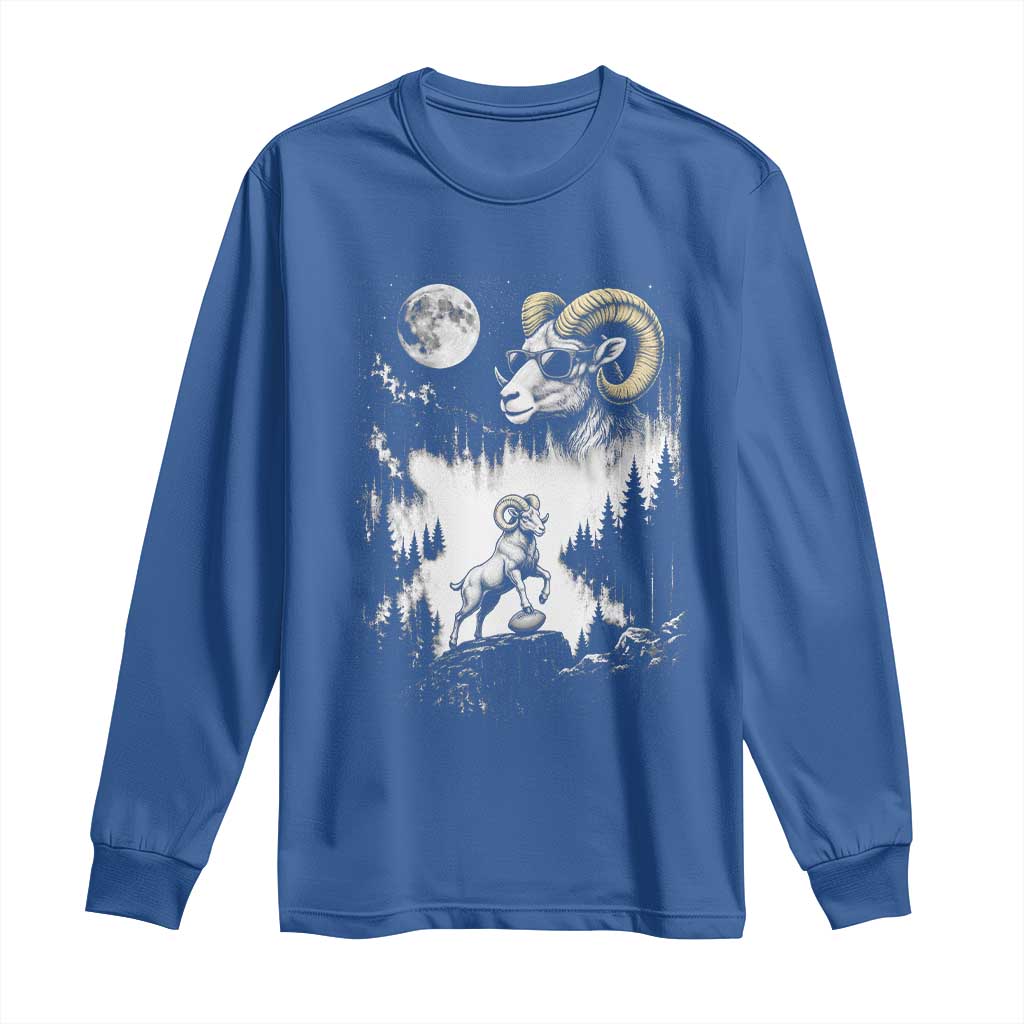 Cool Ram Wearing Sunglasses Moon Nature Vintage Graphic Long Sleeve Shirt TS12 Royal Blue Print Your Wear