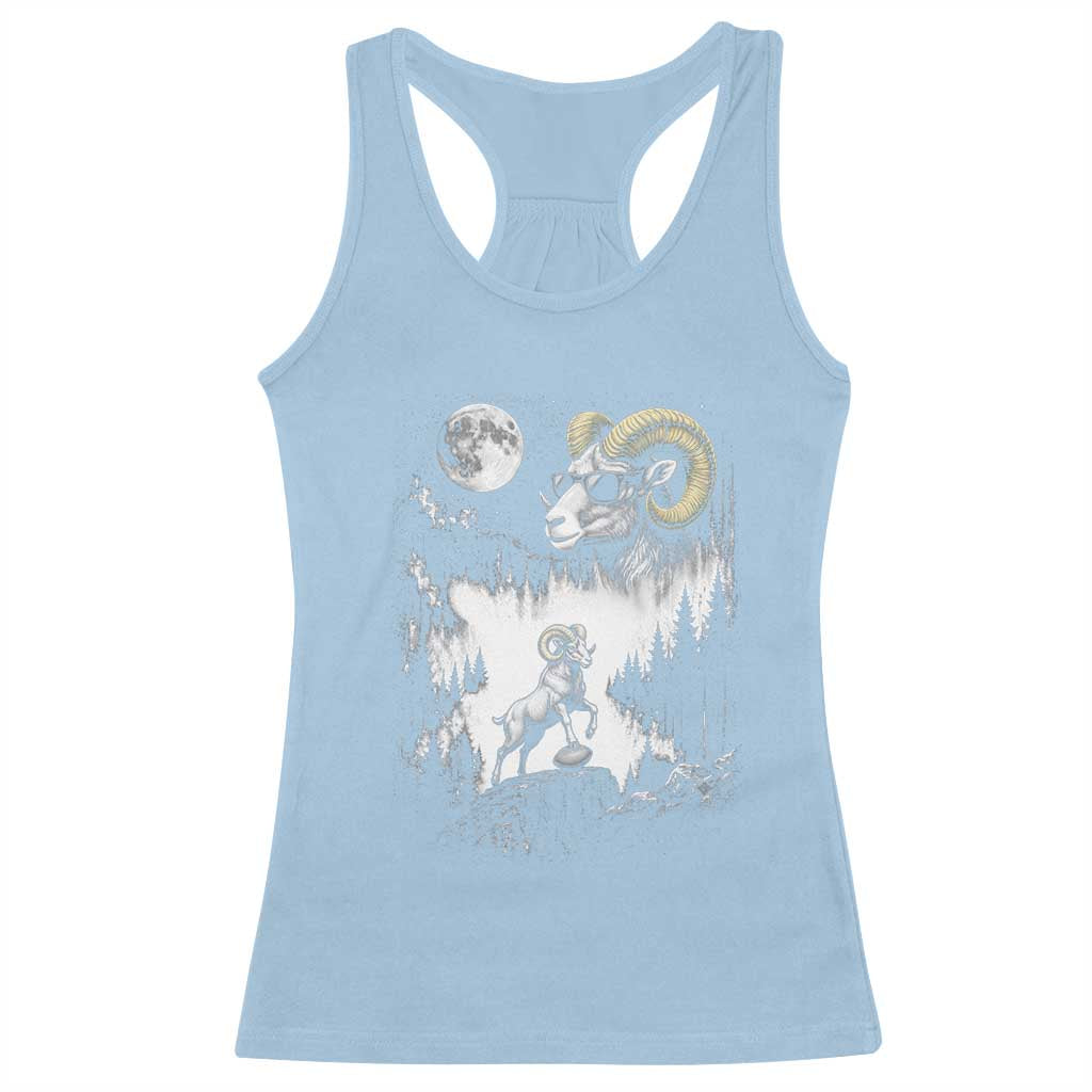 Cool Ram Wearing Sunglasses Moon Nature Vintage Graphic Racerback Tank Top