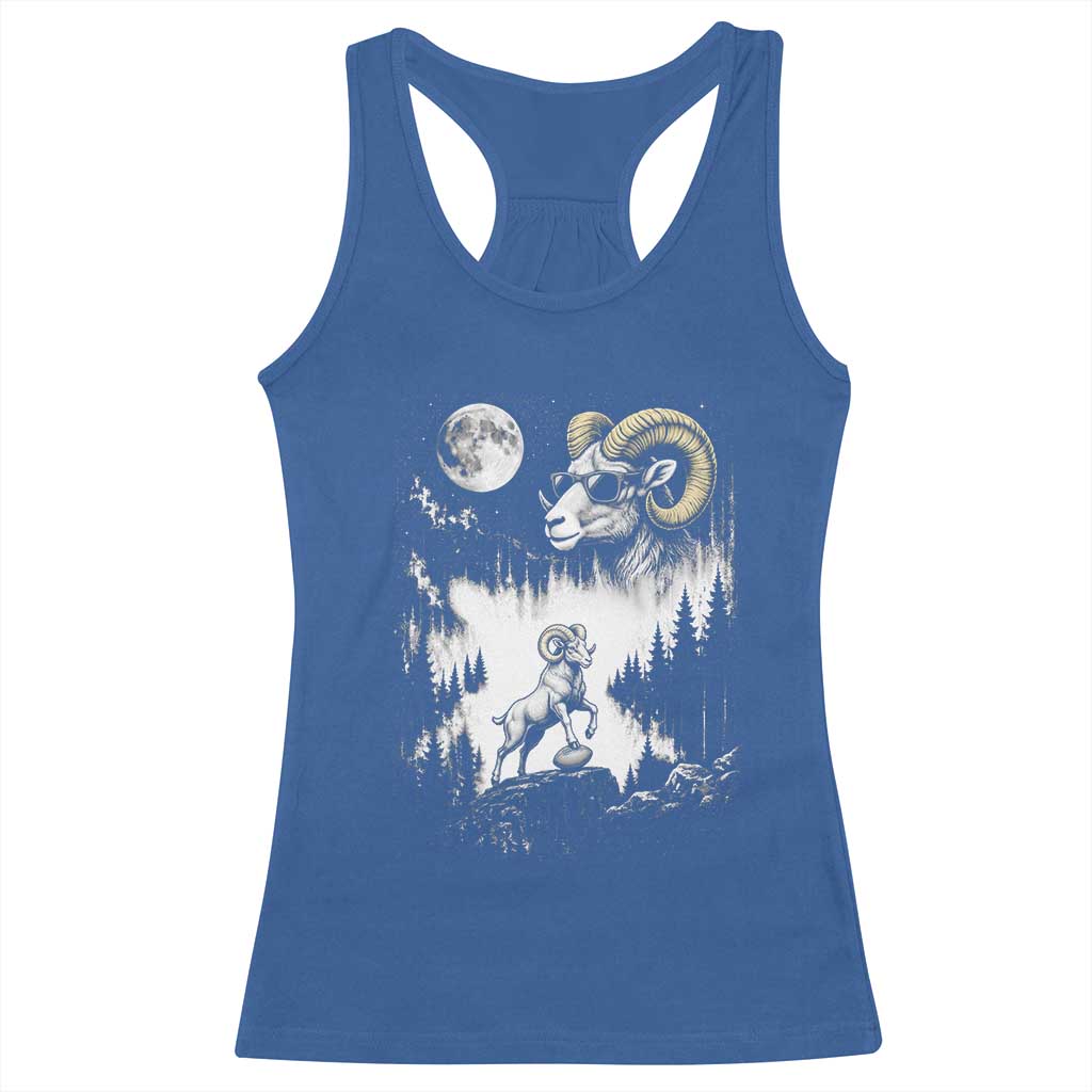 Cool Ram Wearing Sunglasses Moon Nature Vintage Graphic Racerback Tank Top TS12 Royal Blue Print Your Wear