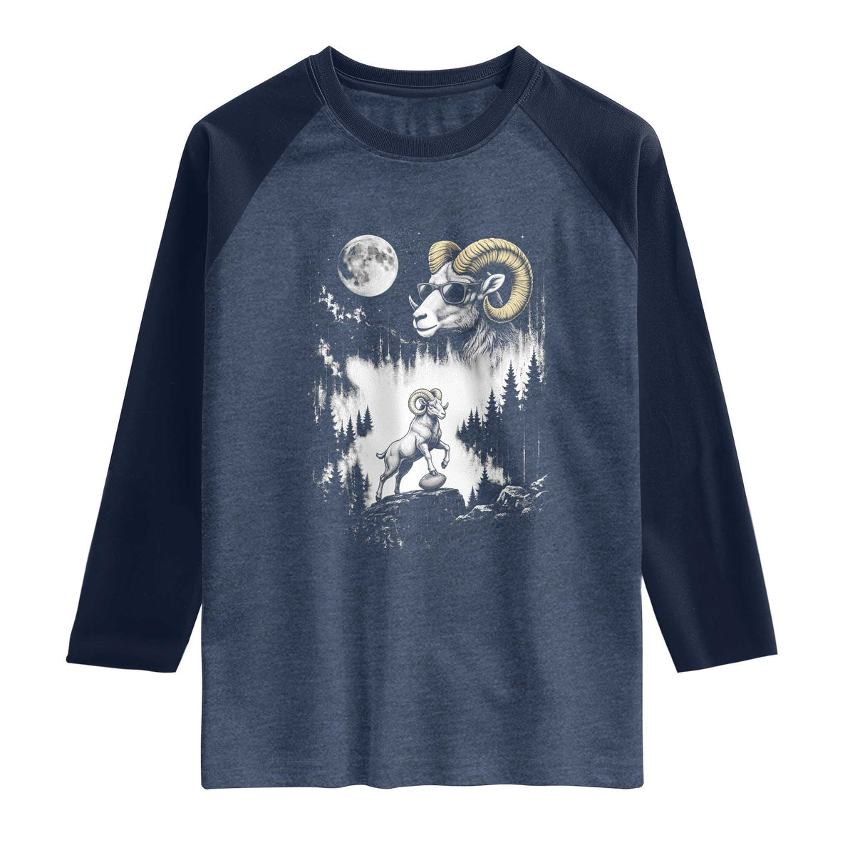 Cool Ram Wearing Sunglasses Moon Nature Vintage Graphic Raglan Shirt