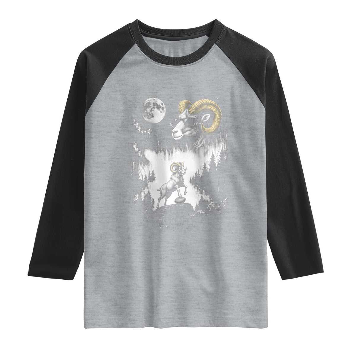 Cool Ram Wearing Sunglasses Moon Nature Vintage Graphic Raglan Shirt