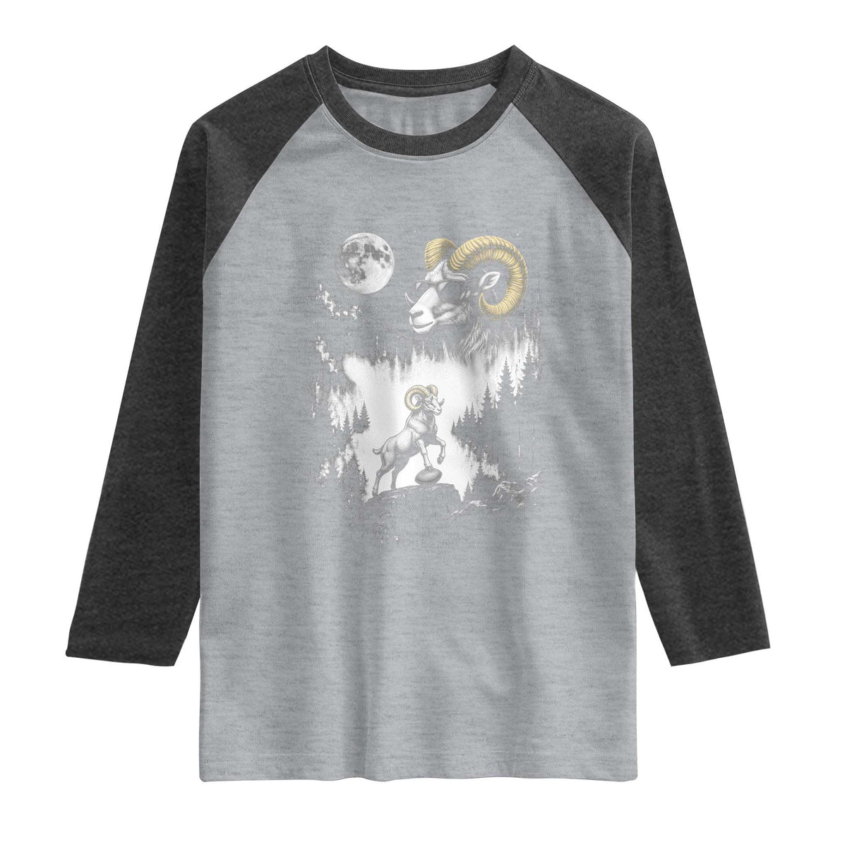 Cool Ram Wearing Sunglasses Moon Nature Vintage Graphic Raglan Shirt
