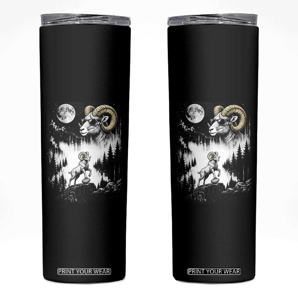 Cool Ram Wearing Sunglasses Moon Nature Vintage Graphic Skinny Tumbler TS12 Black Print Your Wear