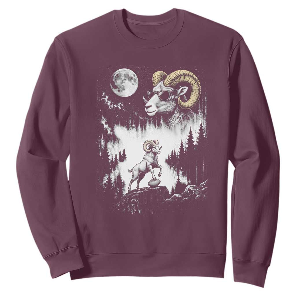 Cool Ram Wearing Sunglasses Moon Nature Vintage Graphic Sweatshirt